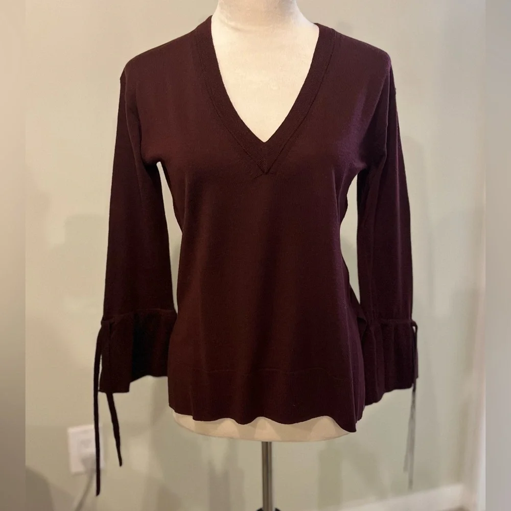 J. Crew Burgundy V-Neck Wool Sweater